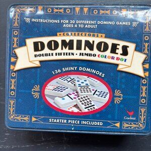 Cardinal Double Fifteen 136 Jumbo Color Dominoes in a collector's tin RARE 1998